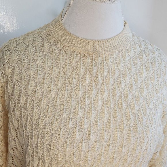 Pointelle Knit Sweater‎ Cream Neutral Pullover Open Knit Thin Sz S/M VTG Ivory - Picture 9 of 15